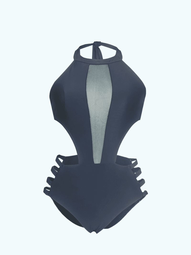 Traje de baño negro hueco de una pieza