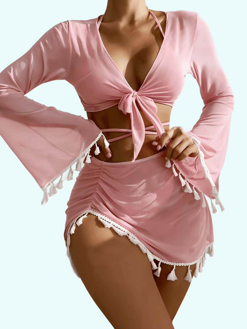 Traje de bikini con flecos