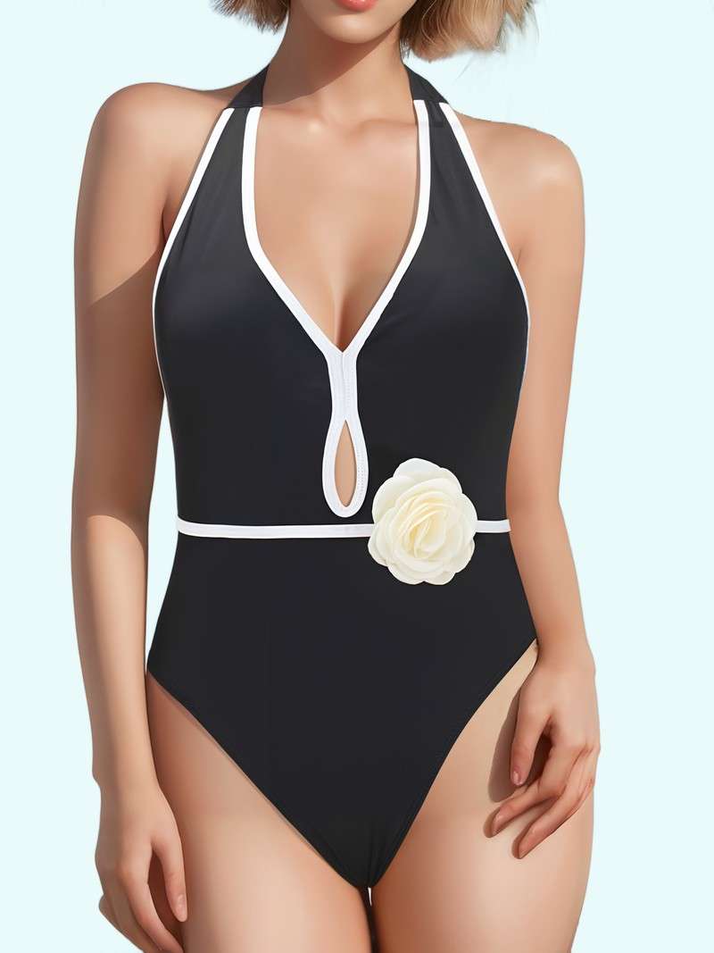 Traje de baño de flores estereoscópico halter
