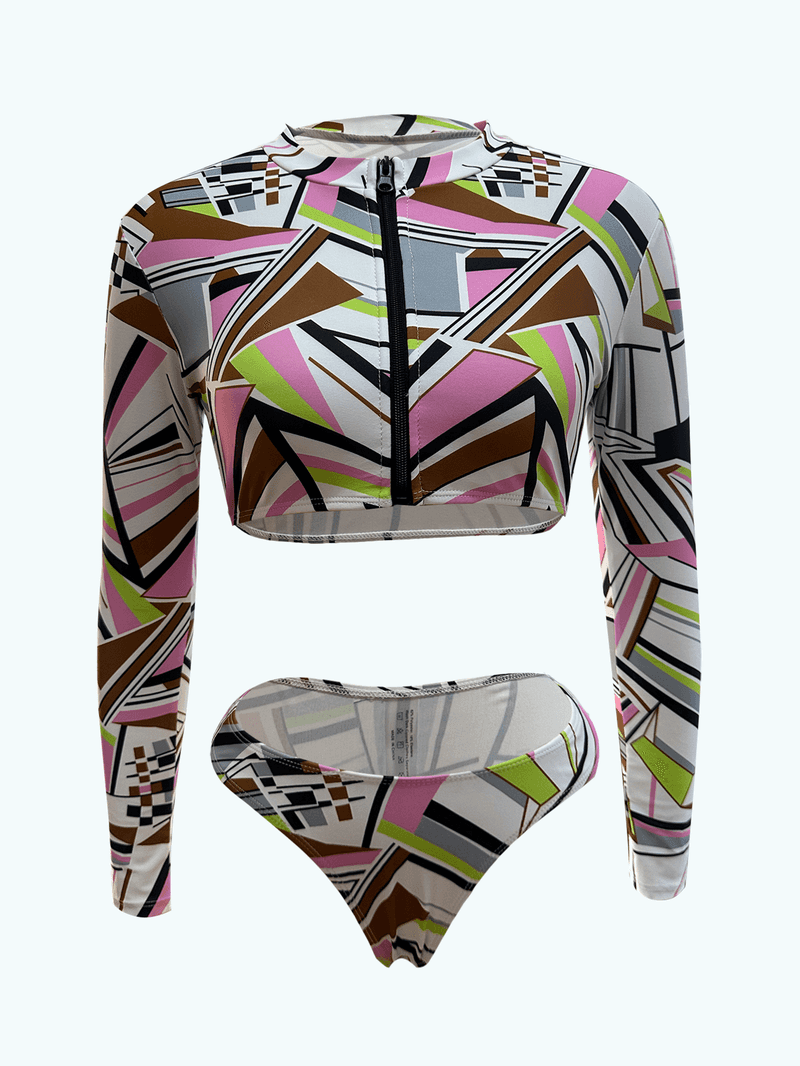 Proveedor de trajes de baño con cremallera de manga larga con estampado dividido
