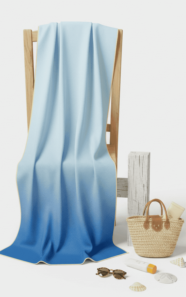 Toalla de microfibra ombré de azul profundo a azul claro con efecto de gradiente vertical