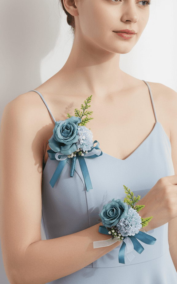 Corsage de solapa de rosa rosa rubor y clavel con largas cintas rosas para trajes formales de mujer