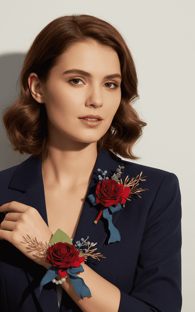 Set de corsage de boda de rosa naranja atardecer y crema con detalles amarillos para celebraciones de otoño