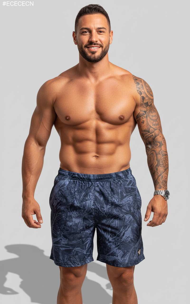 Bañador de surf con bronceado penetrante para hombre con estampado de sombra azul marino.